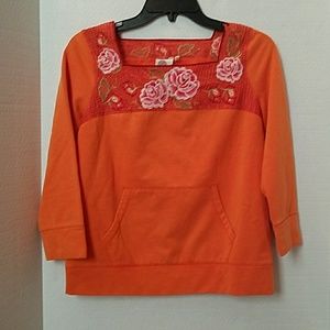 Lilka / Anthropologie Orange Embroidered Rose